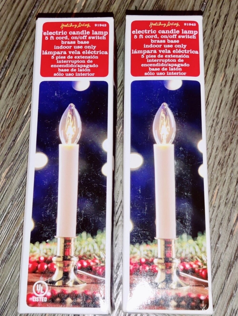 2 NIB Electric Candle Lamp Solid Brass Base 7" Candle Light Christmas #91943
